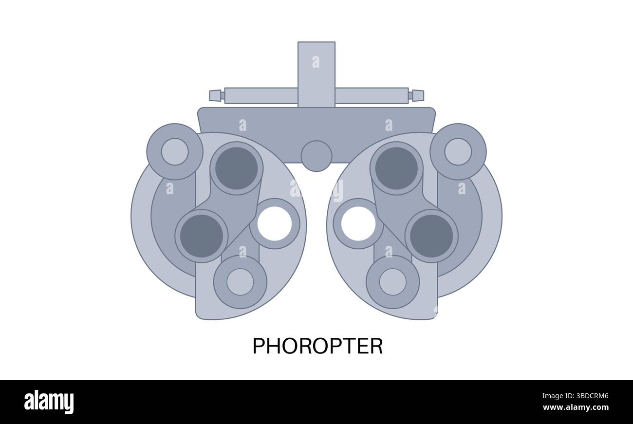 Immagine di un phoropter. Si tratta di un dispositivo di test oftalmico utilizzato negli esami oculari per determinare la migliore prescrizione di lenti per un individuo. Foto Stock