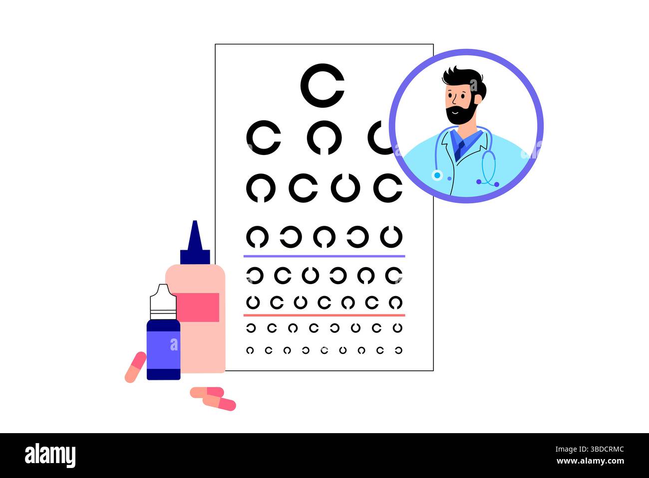 Immagine di un esame della mappa oculare. Un test con diagramma oculare valuta l'acuità visiva misurando la chiarezza con cui un paziente può vedere lettere o altri simboli a una distanza specifica. In genere si tratta di coprire un occhio e leggere lettere su un grafico di dimensioni diverse. Foto Stock