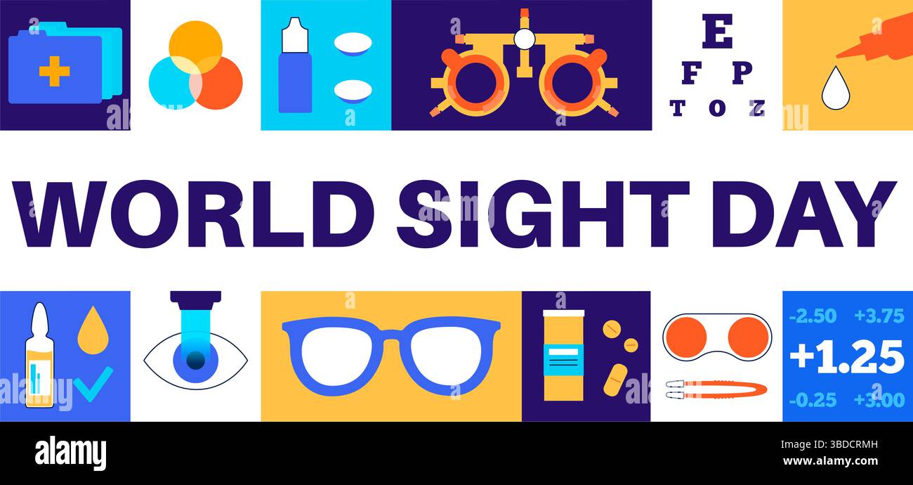 Illustrazione della giornata mondiale della vista. Si tratta di un evento globale volto a richiamare l'attenzione sulla cecità e sulla compromissione della vista. Si svolge annualmente il secondo giovedì di ottobre. Foto Stock