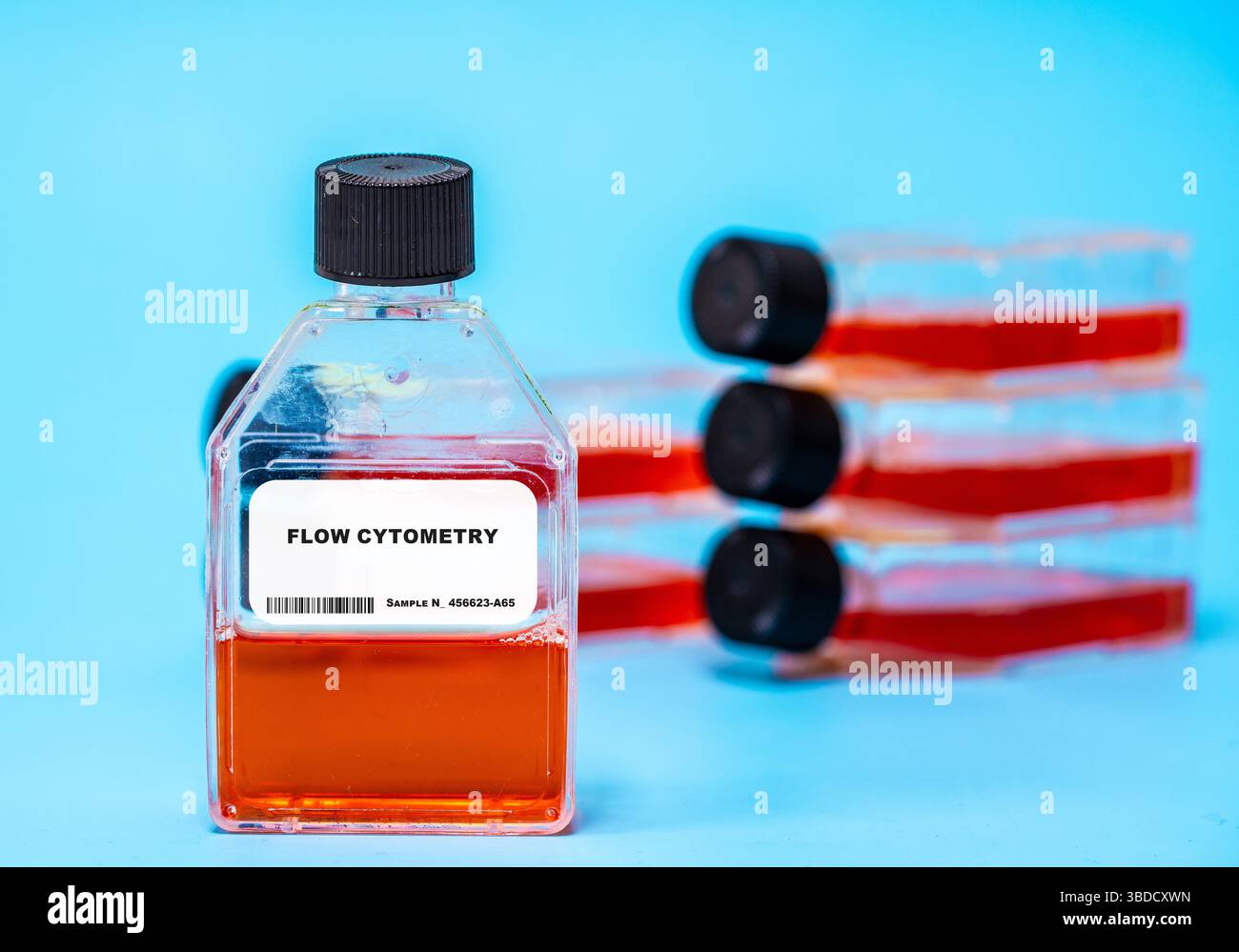 Citometria a flusso. Analisi e smistamento di cellule in coltura in base alle caratteristiche fisiche e chimiche. Tecnologie per colture cellulari. Foto Stock