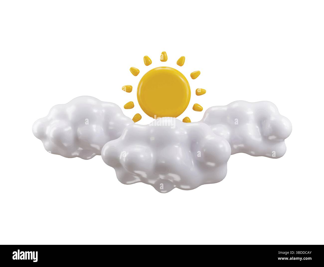 Concetto di rendering 3d con icona Sun con nuvola concetto di illustrazione vettoriale con icona meteo realistica 3d. Illustrazione Vettoriale