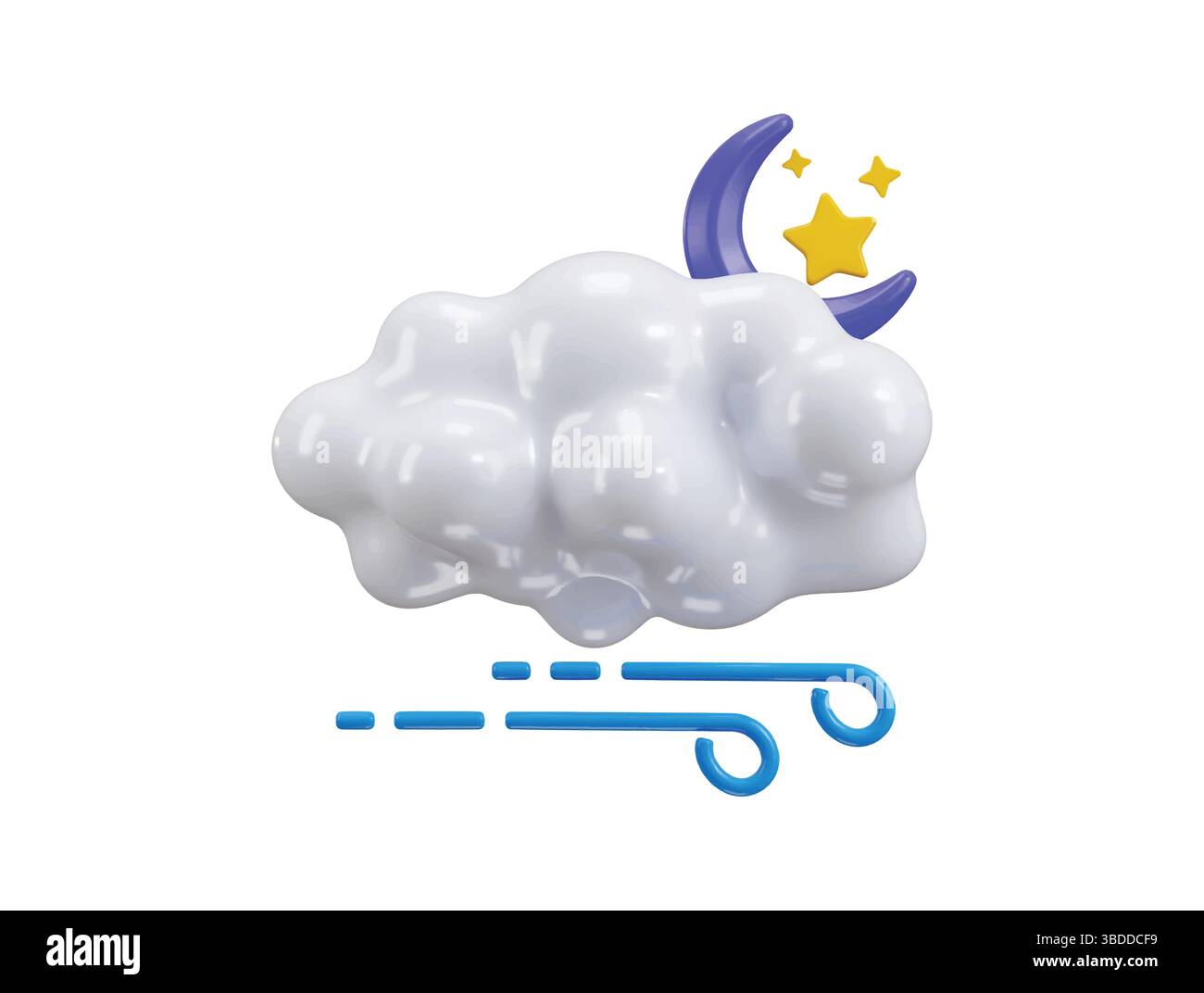 Icona Sole con umore concetto di rendering 3d di nuvole di bolle soffici 3d con simbolo del vento icona meteo illustrazione vettoriale Illustrazione Vettoriale