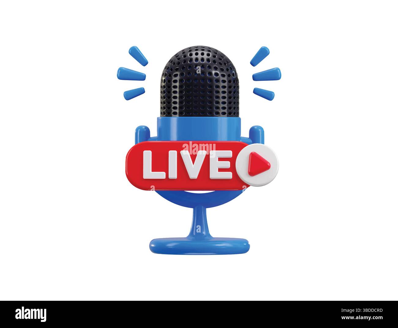 Microfono con Podcast Live symbol 3d rendering concept di live streaming, immagine vettoriale dell'icona di trasmissione podcast Illustrazione Vettoriale