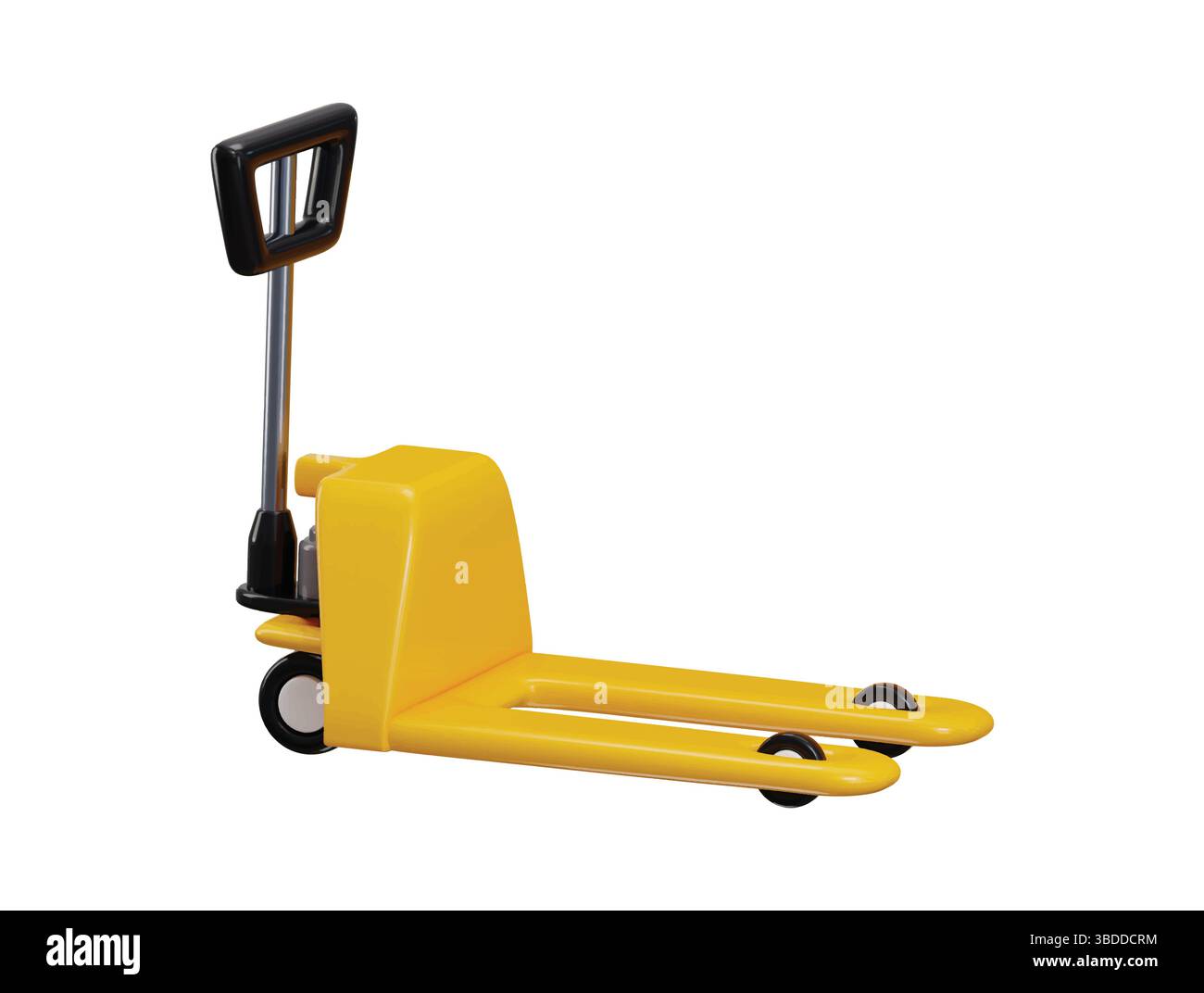 Icona del carrello idraulico concetto di rendering 3d del sollevatore per pallet da magazzino, illustrazione vettoriale del carrello per carico logistico Illustrazione Vettoriale