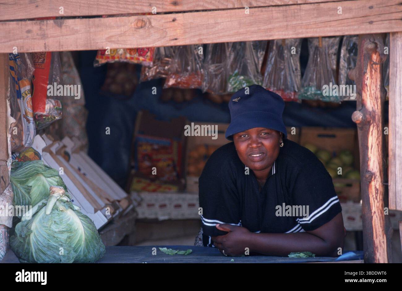 Donna di mercato, Market, Township Stellenbosch, Sud Africa Foto Stock