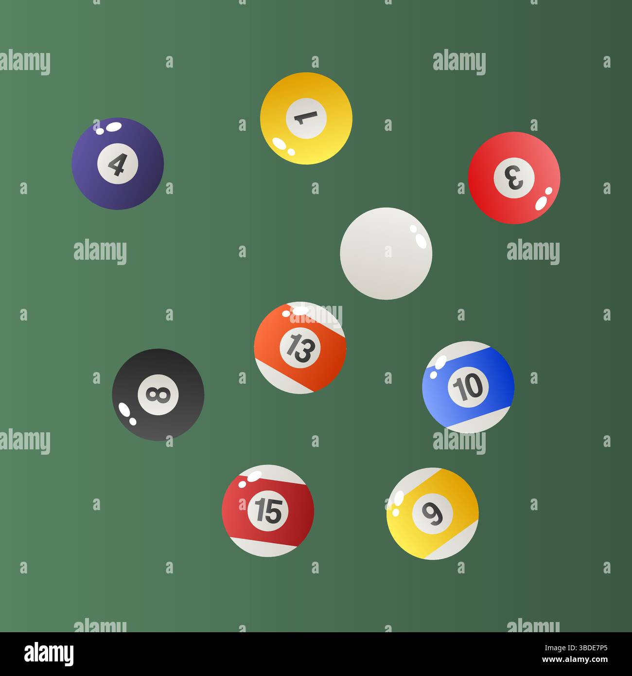 Collezione di palline da biliardo in vari colori e numeri. Elementi da biliardo attrezzature sportive da competizione. Illustrazione Vettoriale