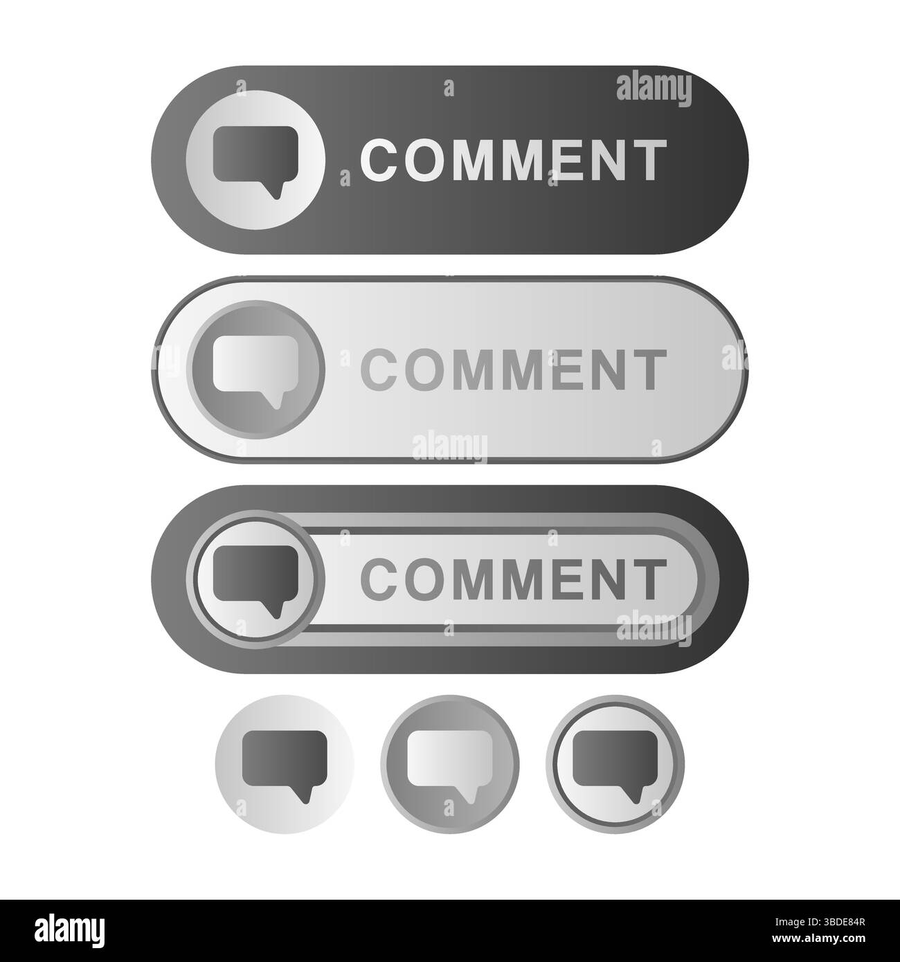 Vettore pulsante commento messaggio chat. Icona del pulsante commento su sfondo bianco. Illustrazione Vettoriale