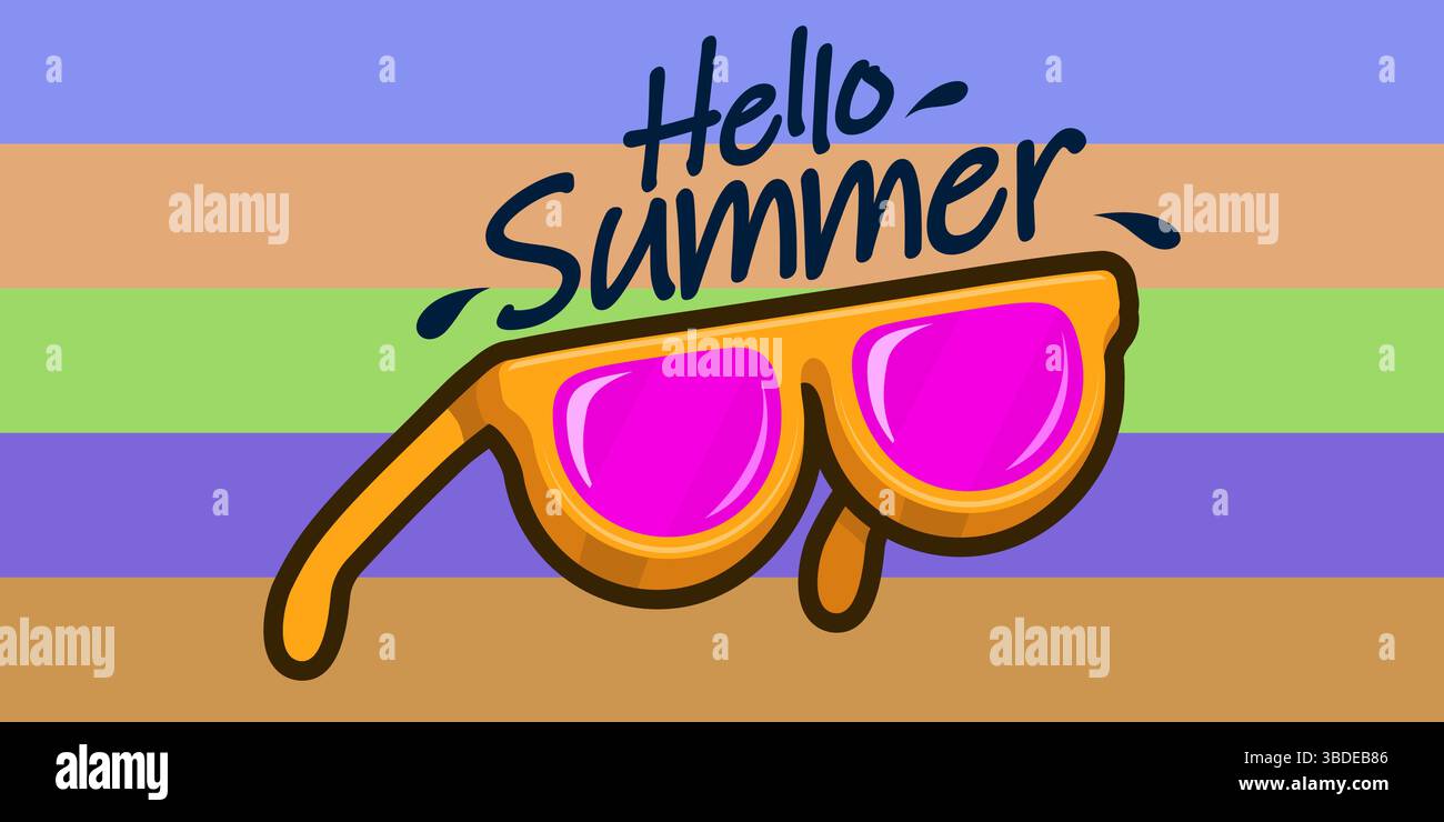 Banner "Hello Summer" con occhiali da sole. Illustrazione vettoriale Illustrazione Vettoriale
