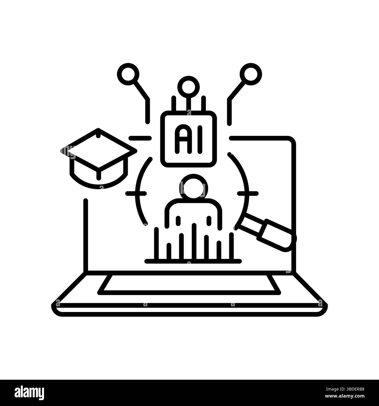 analisi del comportamento degli studenti lezioni online icona della linea nera per progetti digitali e di stampa. Icone di pulizia minime per applicazioni e siti Web. Moderno semplice ico Illustrazione Vettoriale