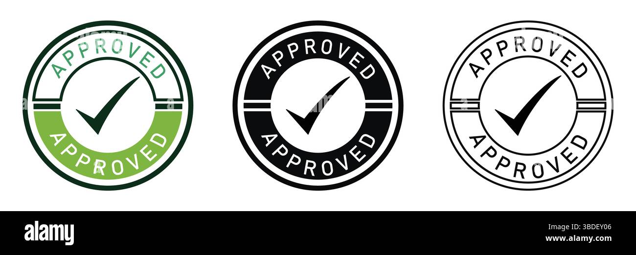 Raccolta di set di icone di distintivi con segno di spunta approvato Illustrazione Vettoriale