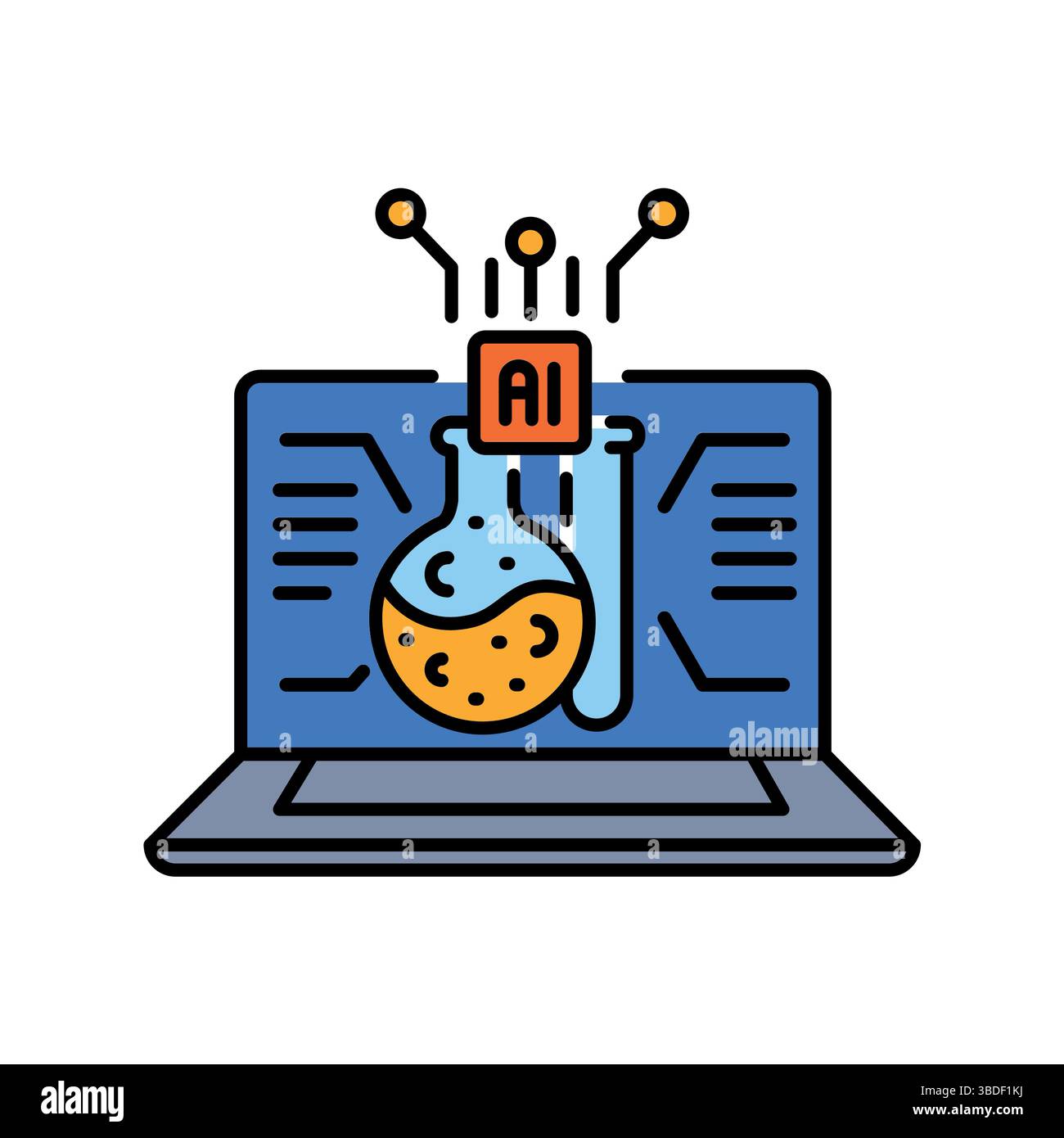 I laboratori virtuali STEM disciplinano l'icona della linea nera per i progetti digitali e di stampa. Icone di pulizia minime per applicazioni e siti Web. Icone semplici e moderne Illustrazione Vettoriale