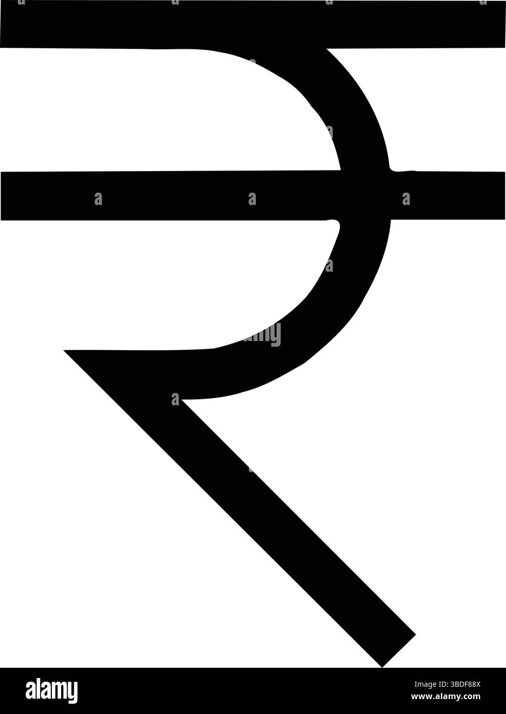 Sagoma del simbolo della valuta della Rupia indiana, che combina la lettera latina "R" e la "र" Devanagari, che rappresenta la valuta ufficiale dell'India Illustrazione Vettoriale