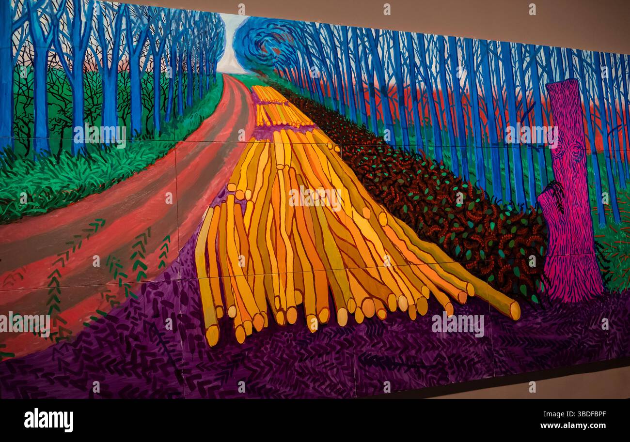 Alberi abbattuti su Wolgate, 2008 pittura, mostra David Hockney 25, Fondazione Louis Vuitton, Parigi, Francia Foto Stock