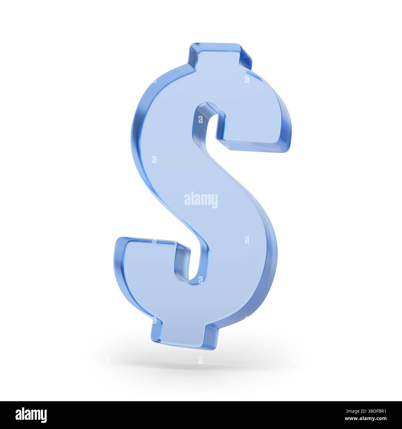 Simbolo del dollaro tridimensionale di vetro isolato su sfondo bianco. illustrazione 3d. Foto Stock