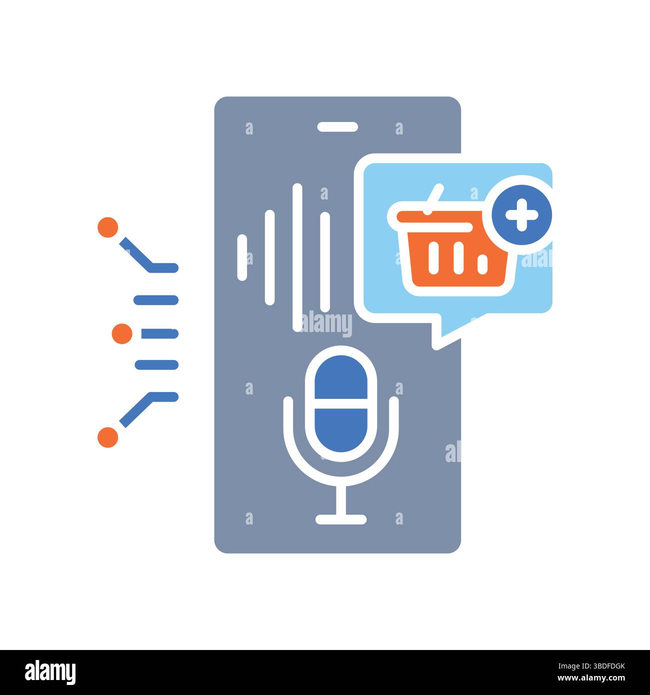 Icona piatta a colori di Voice shopping Assistant per progetti digitali e di stampa. Icone di pulizia minime per applicazioni e siti Web. Icone semplici e moderne per UI UX e. Illustrazione Vettoriale
