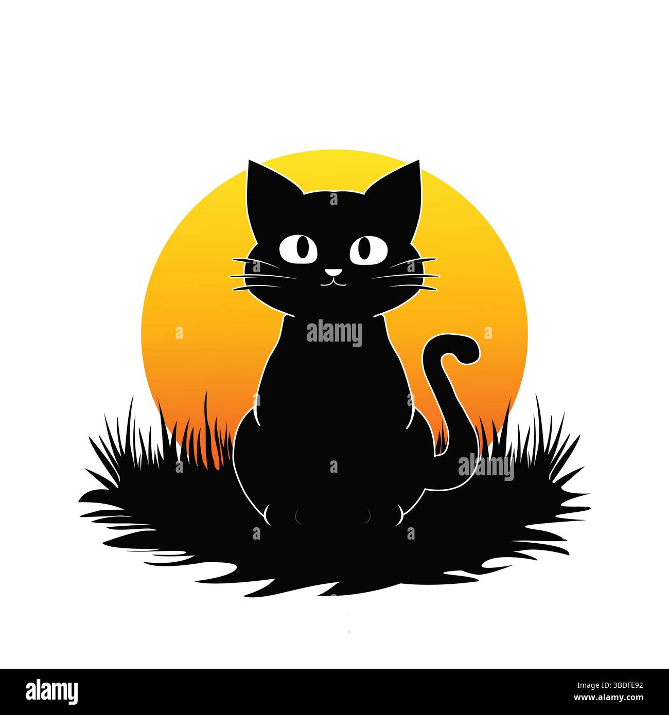 Halloween Cat silhouette al tramonto – illustrazione vettoriale isolata su sfondo bianco Illustrazione Vettoriale