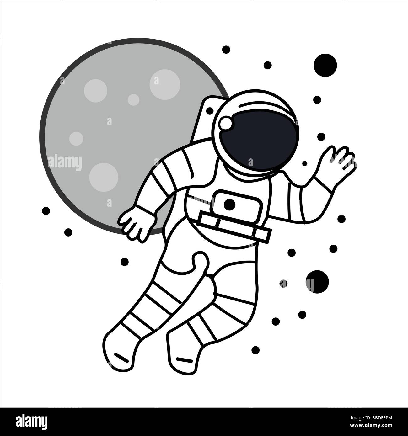 Illustrazione vettoriale astronauta Spacewalk – Luna sullo sfondo scena spaziale esterna Illustrazione Vettoriale