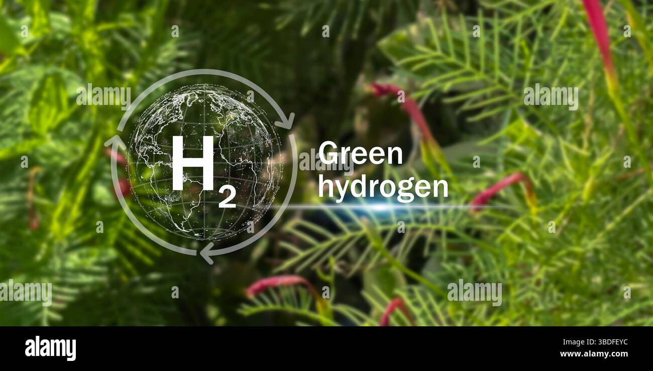 Concetto di energia a idrogeno pulito e H2 per un ambiente sostenibile. settore ecologico Foto Stock