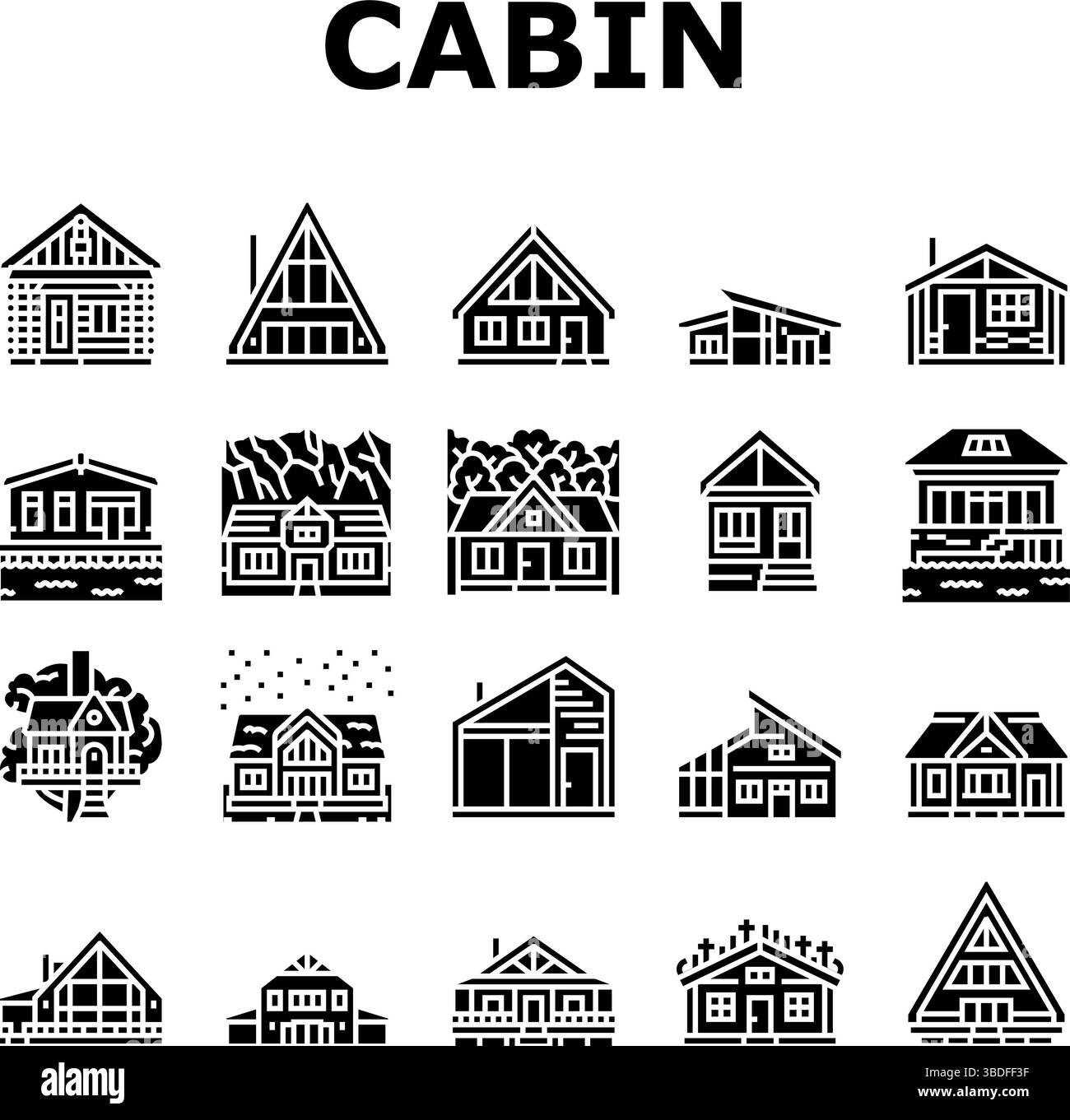 le icone del tronco della cabina in legno impostano il vettore Illustrazione Vettoriale