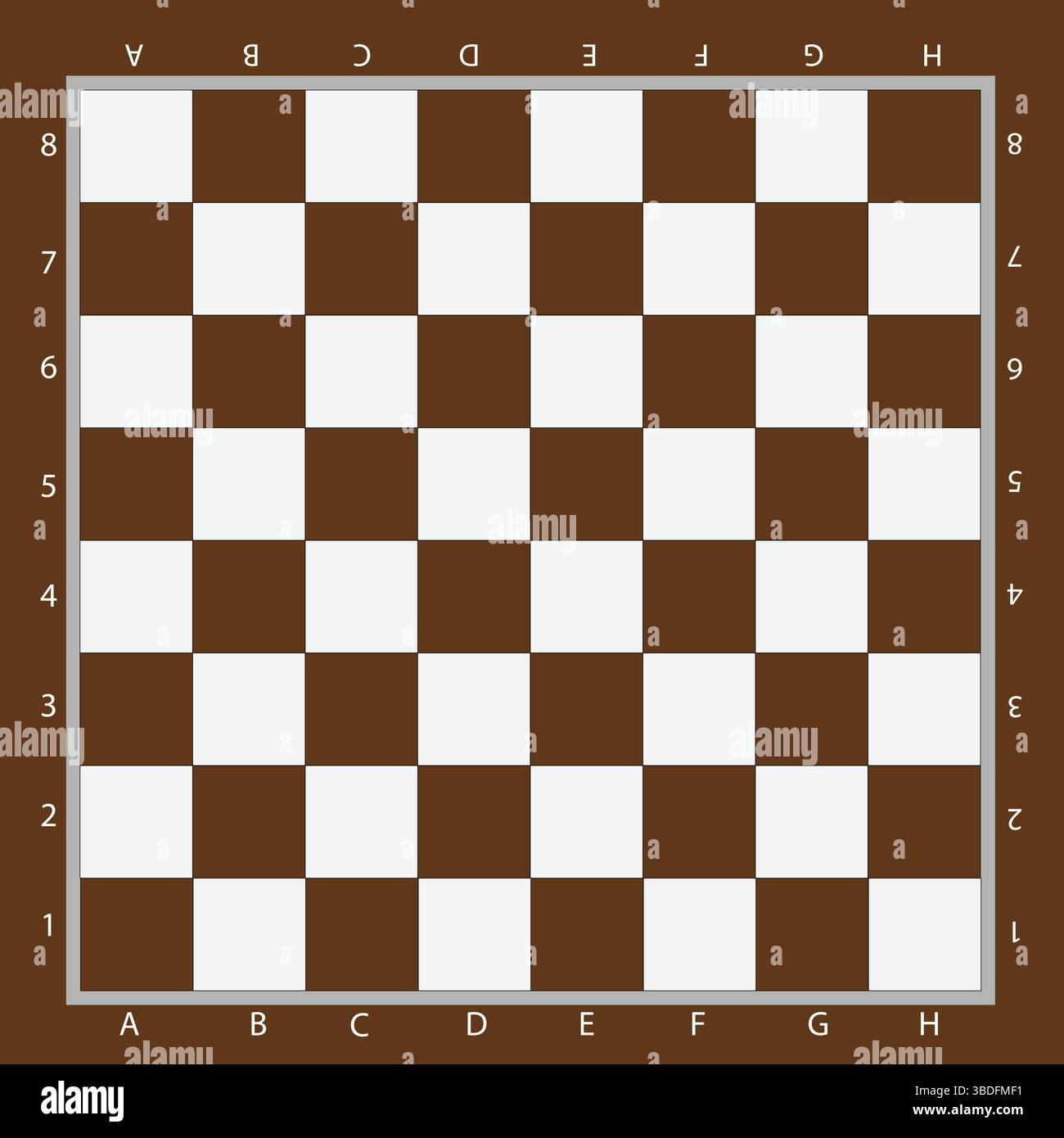 Scacchiera vuota con coordinate numeriche e alfabetiche, motivo a scacchi geometrico astratto per giochi mentali. Illustrazione Vettoriale
