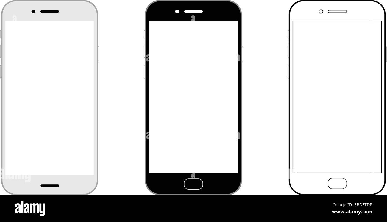 Modelli versatili per telefoni cellulari modelli di schermo bianco in diversi stili Vector Clean e dettagliati per smartphone Mockup Collection Flat Illustrazione Vettoriale