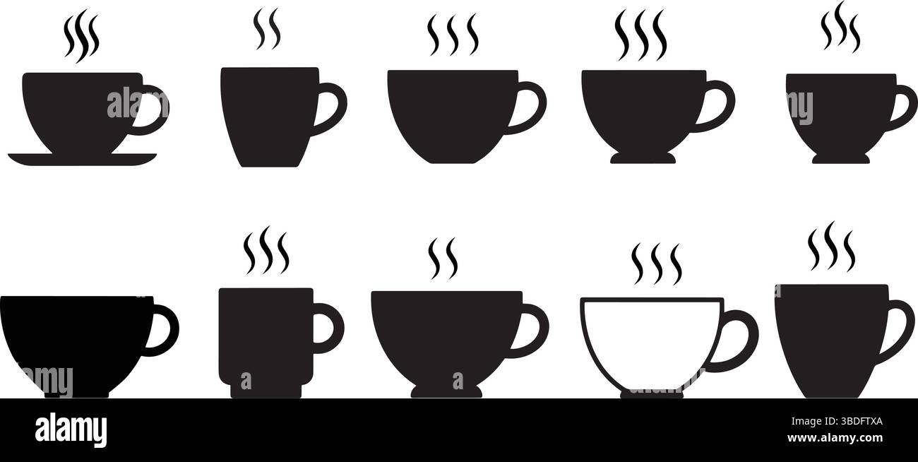 Set di icone vettoriali per tazze da caffè. Collezione simbolo tazze di tè e caffè. Illustrazione vettoriale Illustrazione Vettoriale