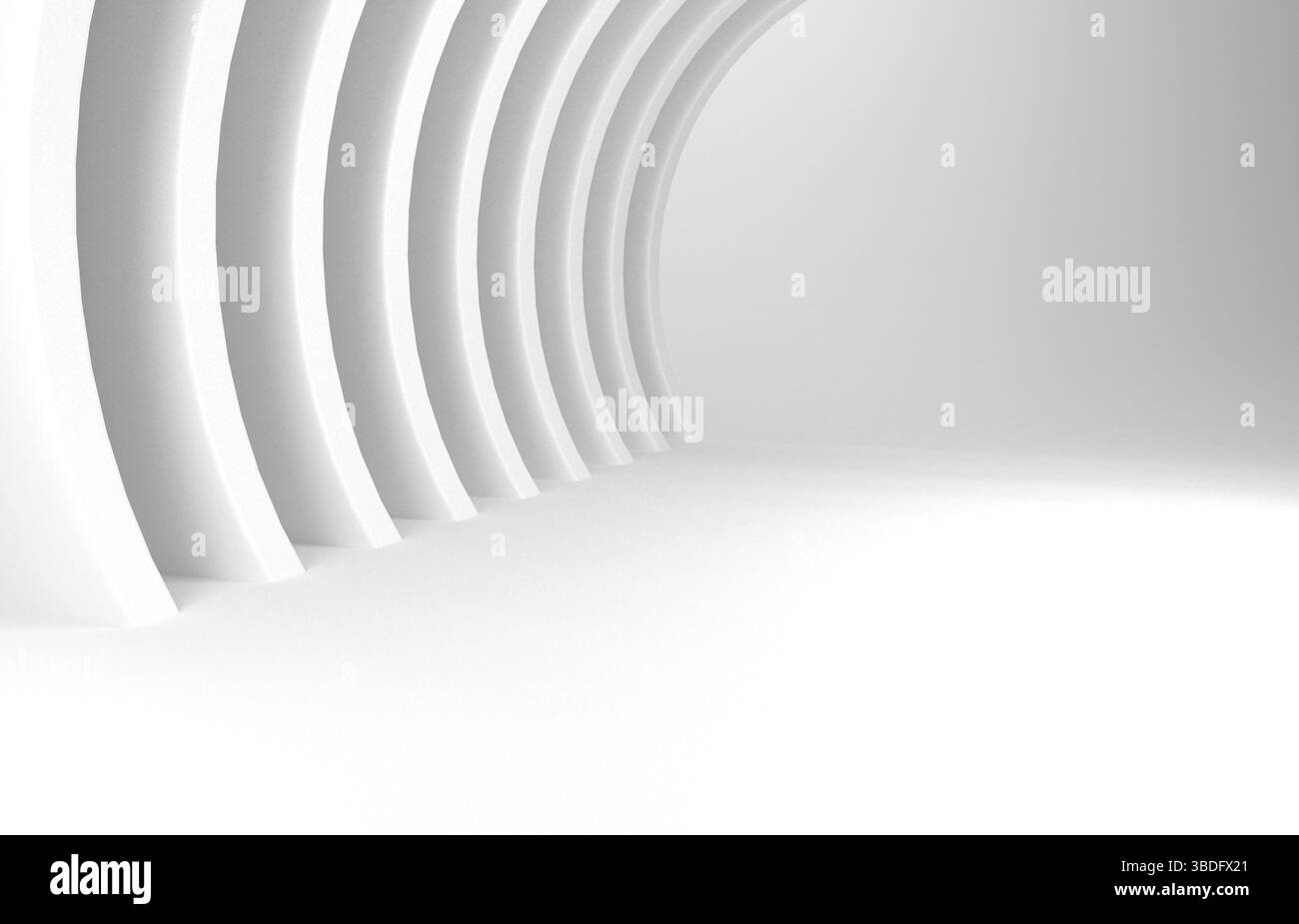Sfondo bianco astratto con strisce o archi bianchi, rendering 3d, sfondo presentazione Foto Stock