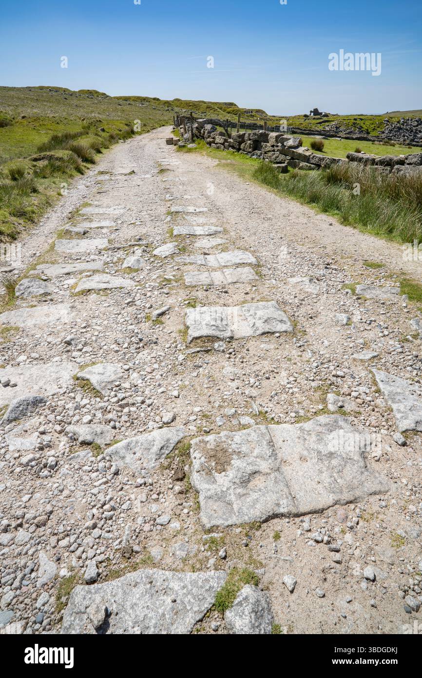 Resti della vecchia ferrovia per la cava di Foggintor costruita durante la guerra Napolionica Foto Stock