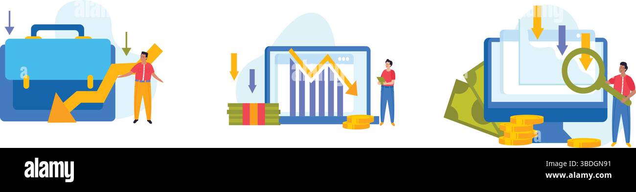 Analisi del portafoglio aziendale con icona grafico – illustrazione del concetto di strategia finanziaria Illustrazione Vettoriale