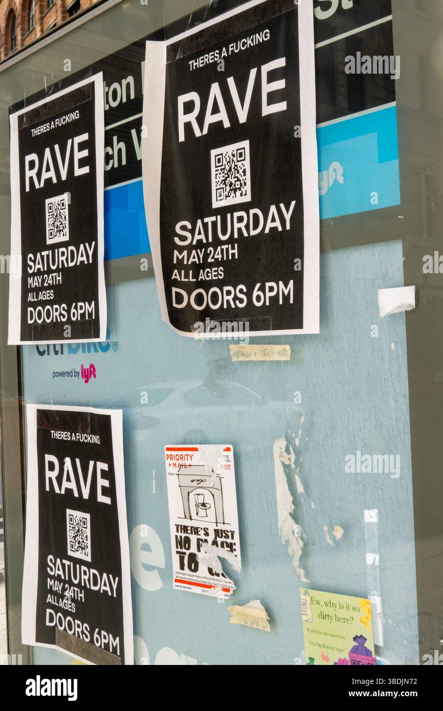 Poster per RAVE, NYU, Washington Square, NYC, 2025 Foto Stock