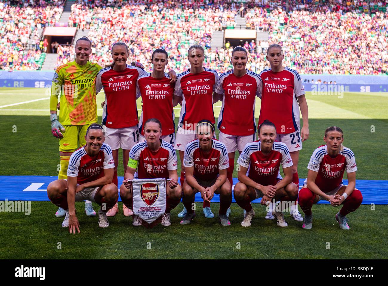 Lisbona, Lisbona, Portogallo. 24 maggio 2025. Squadra dell'Arsenal per la partita durante la finale di UEFA Champions League donna 2024/25 tra Arsenal(W) e FC Barcelona (W) allo stadio Jose Alvalade il 24 maggio 2025 a Lisbona, Portogallo. Punteggio finale: Arsenal(W) 1-0 FC Barcelona (Credit Image: © Miguel Lemos/ZUMA Press Wire) SOLO PER USO EDITORIALE! Non per USO commerciale! Foto Stock