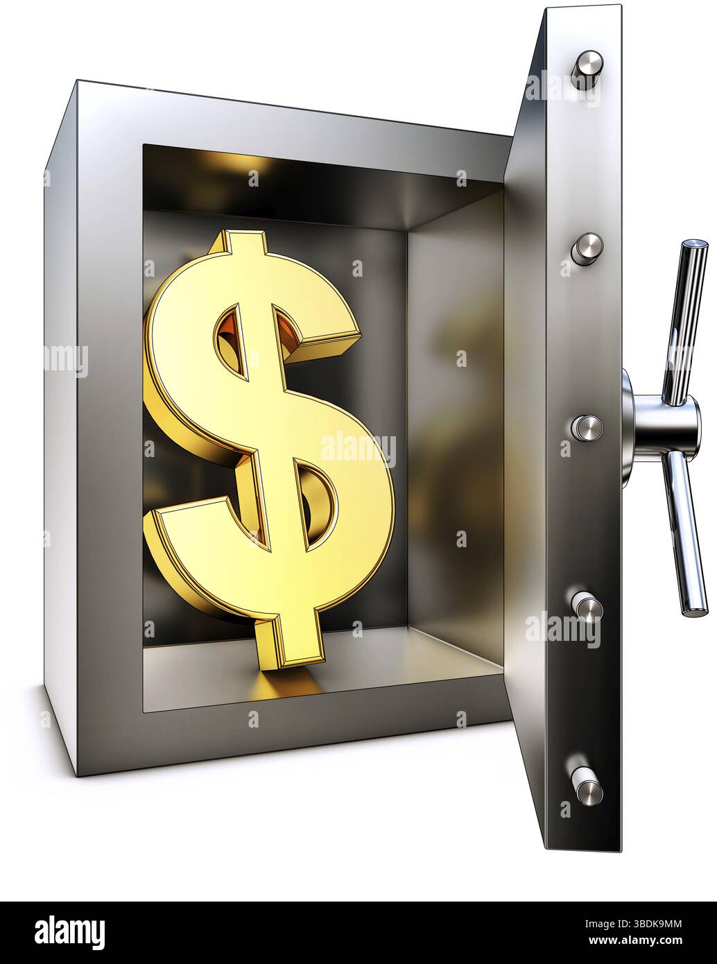 Rendering ad alta risoluzione di un vault bancario con l'icona del dollaro Foto Stock