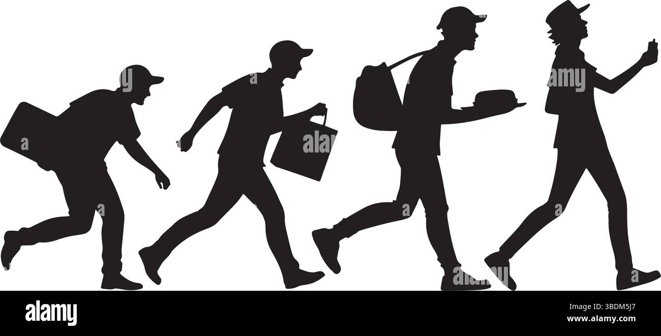 Evoluzione della consegna Un set di figure vettoriali di addetti alla consegna Illustrazione Vettoriale