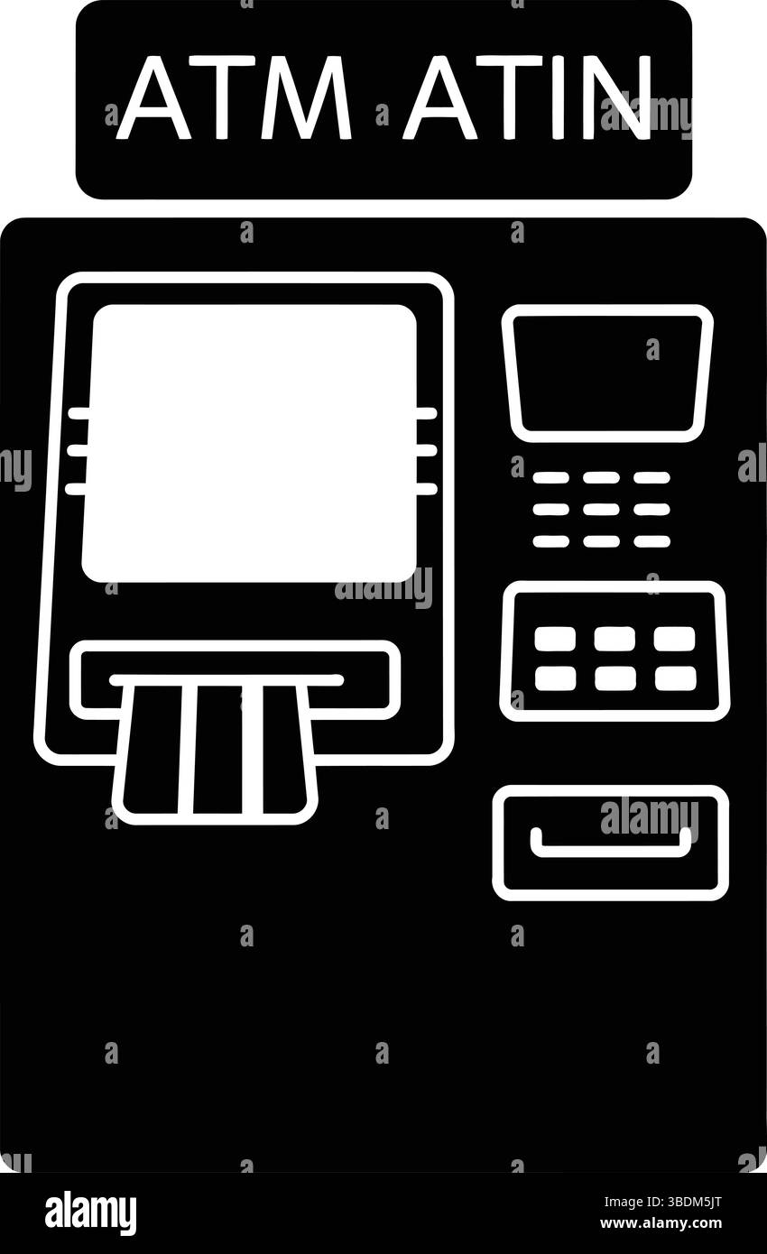 Bancomat icona minimalista in bianco e nero Illustrazione Vettoriale