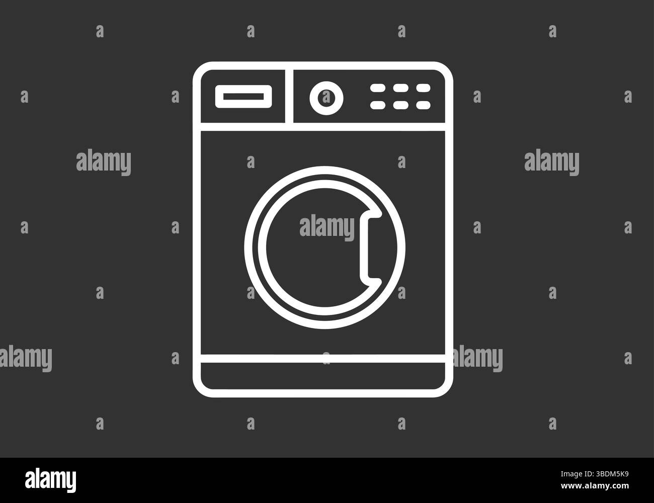 Icona della lavatrice minimalista su sfondo nero – simbolo dell'apparecchio di lavanderia Illustrazione Vettoriale