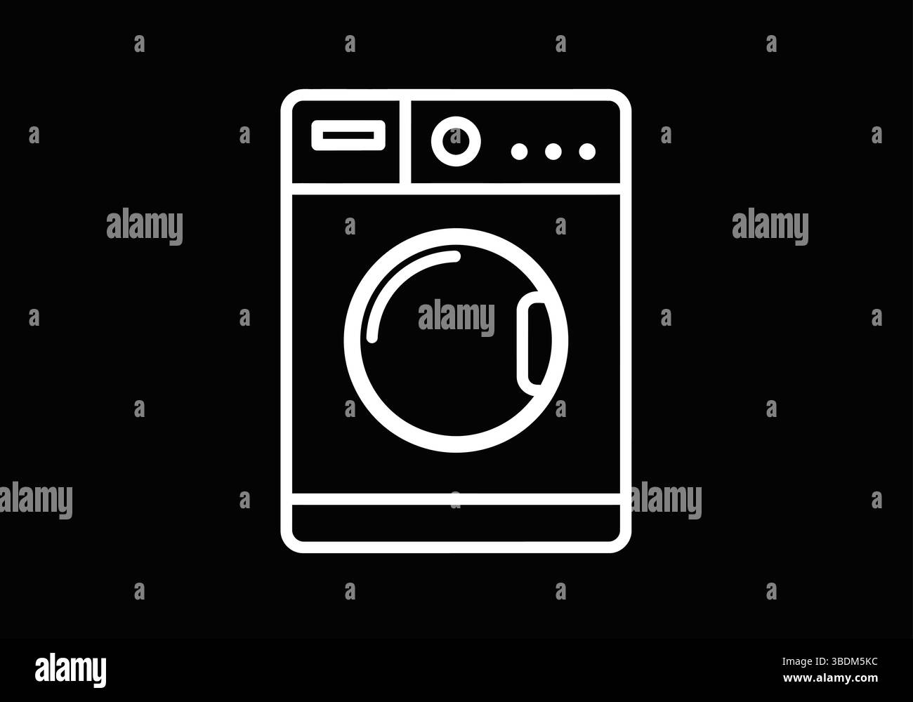 Icona della lavatrice minimalista su sfondo nero – simbolo dell'apparecchio di lavanderia Illustrazione Vettoriale
