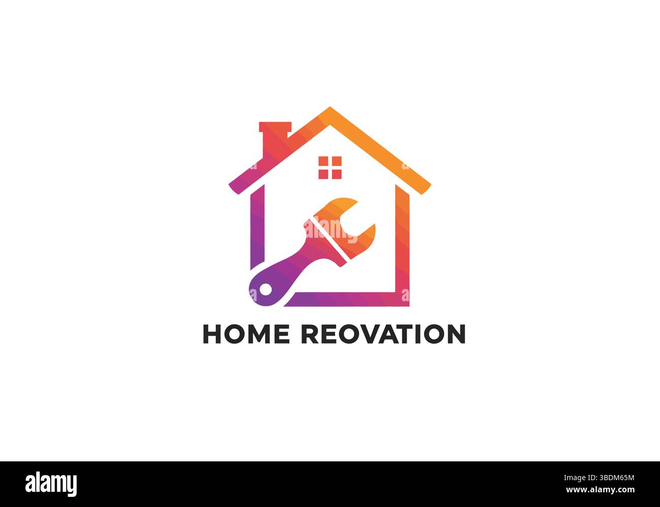 Logo per la ristrutturazione della casa con l'icona della chiave Illustrazione Vettoriale