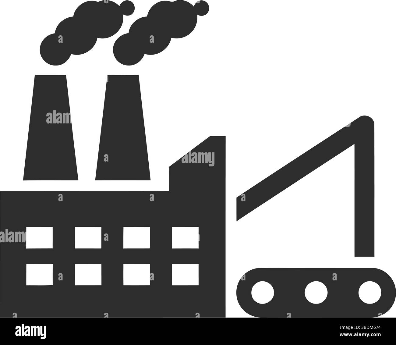 Fabbrica industriale con icona nastro trasportatore Illustrazione Vettoriale
