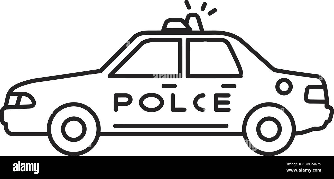 Disegno minimalista di un'auto della polizia con sirena Illustrazione Vettoriale