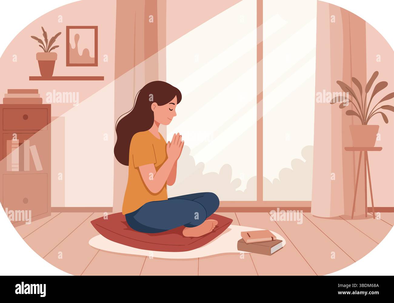 Uomo in preghiera con libro su tavola di legno Illustrazione Vettoriale