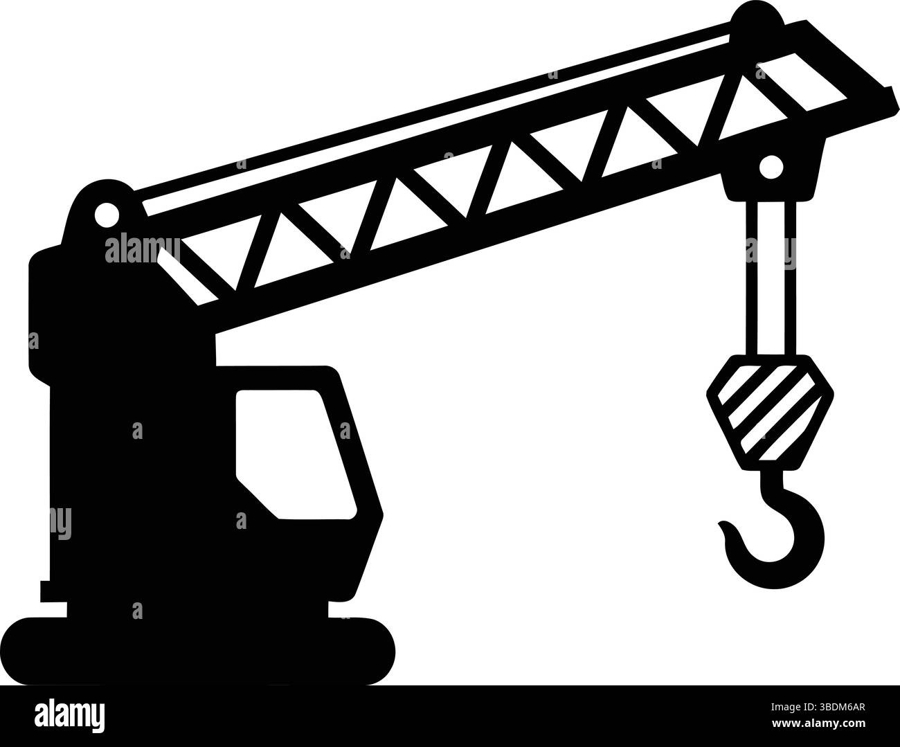 Silhouette di una gru da cantiere con gancio in bianco e nero Illustrazione Vettoriale