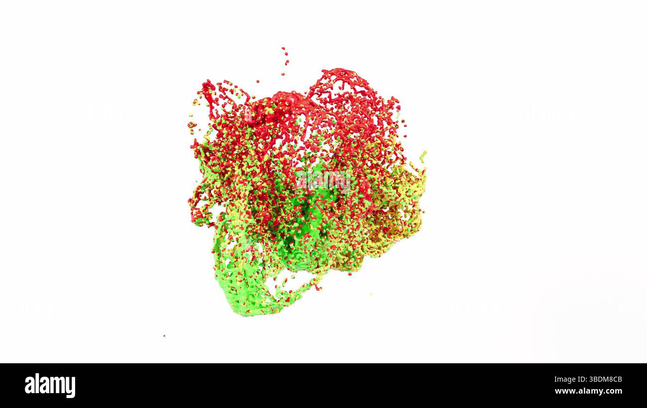 Colore rosso verde giallo spruzzo su rendering 3d bg bianco Foto Stock