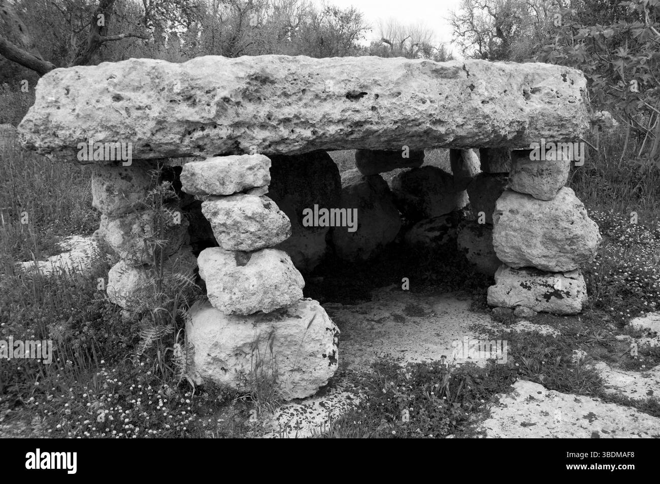 Dolmen li Scusi a Minervino, Lecce, Italia Foto Stock