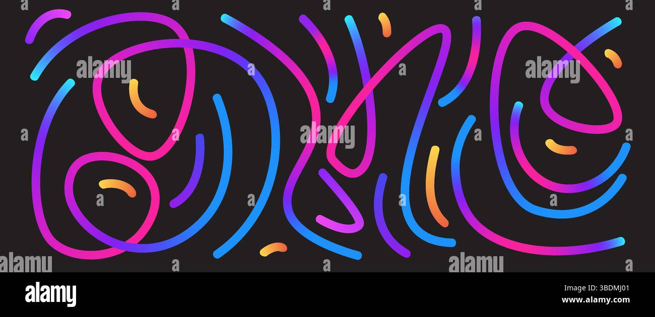 Set di linee ondulate sfumate colorate. Collezione WAVE Abstract Long Shapes. Scarabocchi decorativi. Elementi a spirale curvi iridescenti. Rainbo vettoriale Illustrazione Vettoriale