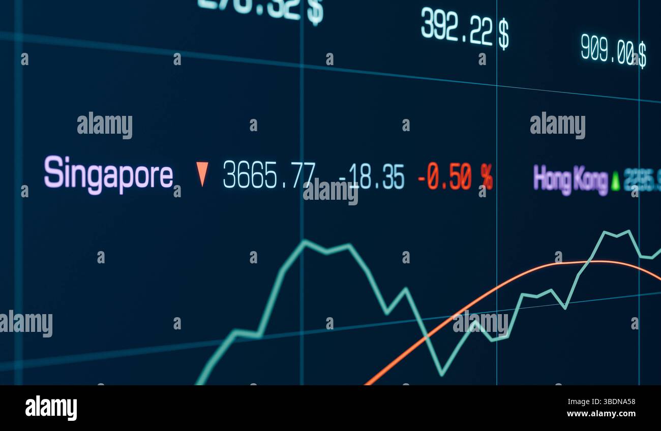 Schermata ravvicinata con grafico delle scorte, dati finanziari. Schermata ravvicinata con grafico delle scorte, dati finanziari. Borsa valori, investimenti, affari, trading, crescita, chance, price. Illustrazione 3D img stock market100s05 market data chart graph Foto Stock