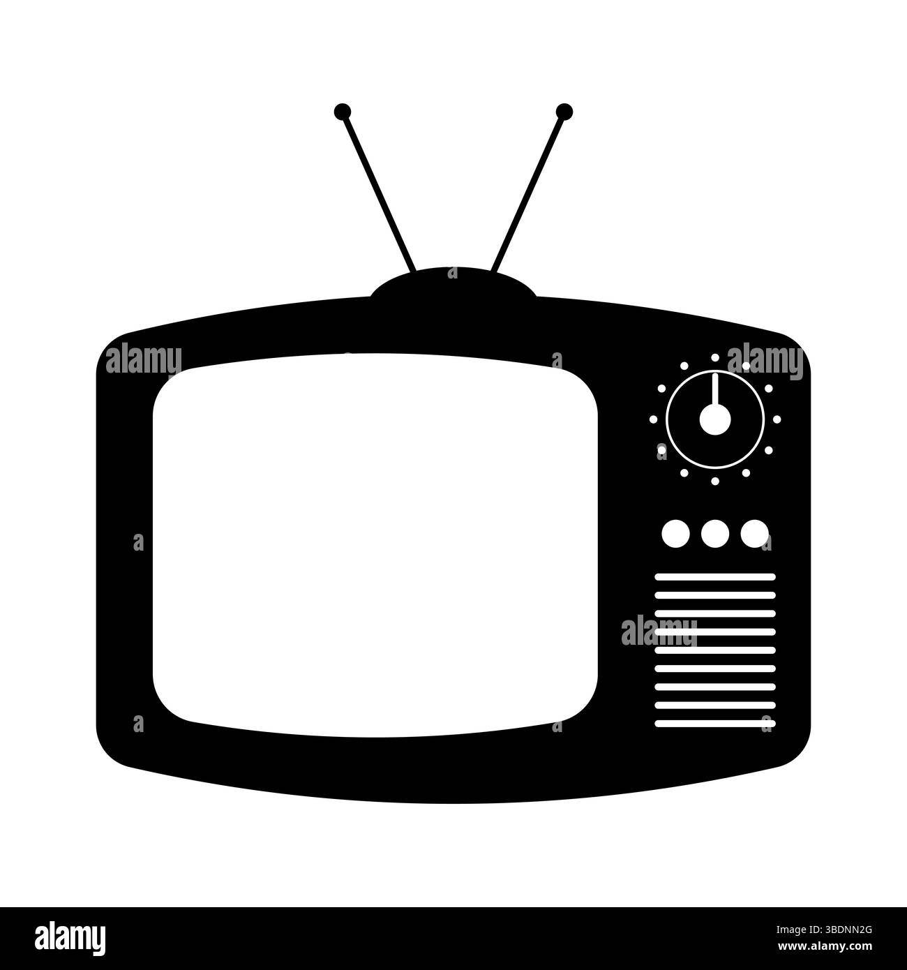Silhouette televisiva retrò Vector. Questa grafica vettoriale rappresenta la silhouette di un televisore d'epoca dal design classico. Illustrazione Vettoriale