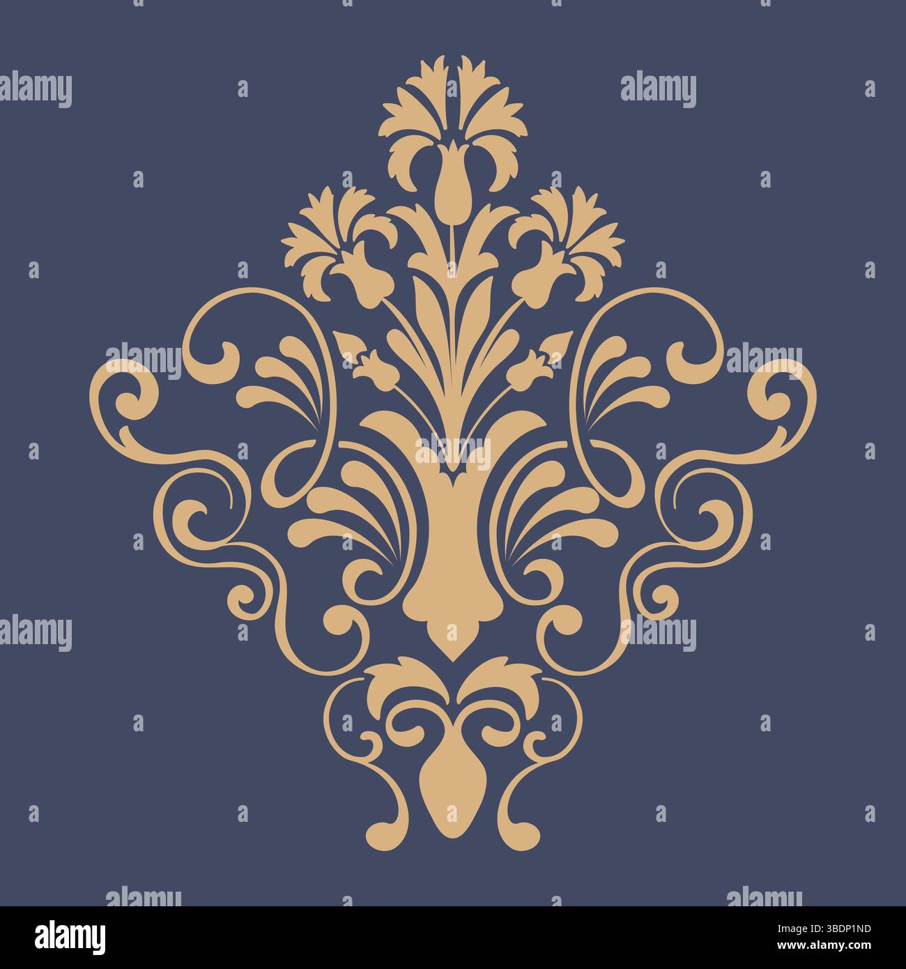 Elemento stencil damascale vettoriale. Design decorativo barocco floreale. Motivo vintage vittoriano arabesco. Illustrazione Vettoriale