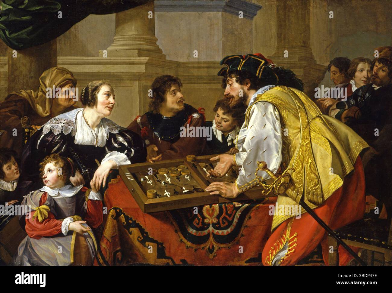 Inglese: I giocatori di Backgammon. 1634. Theodoor Rombouts. Olio su tela. 63 1/4 x 92 7/16 poll. (160,7 x 234,8 cm). Museo d'arte del North Carolina tramite il Google Cultural Institute Foto Stock