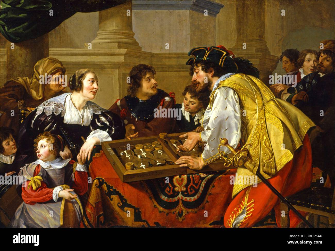 Inglese: I giocatori di Backgammon. 1634. Theodoor Rombouts. Olio su tela. 63 1/4 x 92 7/16 poll. (160,7 x 234,8 cm). Museo d'arte del North Carolina tramite il Google Cultural Institute Foto Stock