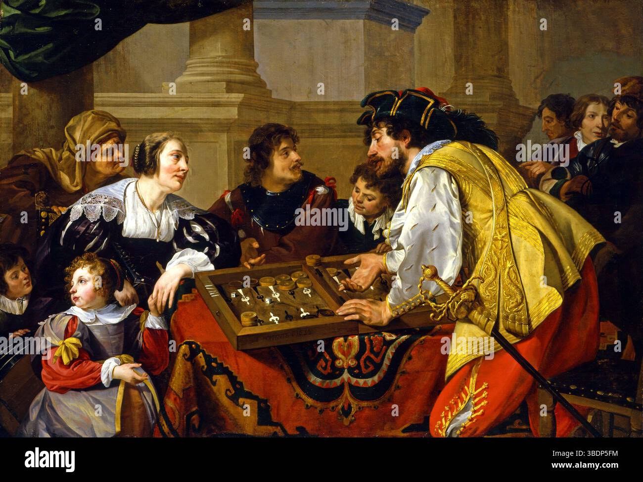 Inglese: I giocatori di Backgammon. 1634. Theodoor Rombouts. Olio su tela. 63 1/4 x 92 7/16 poll. (160,7 x 234,8 cm). Museo d'arte del North Carolina tramite il Google Cultural Institute Foto Stock